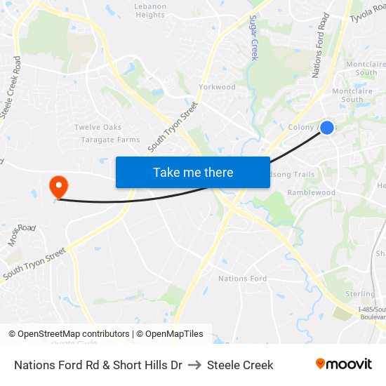 Nations Ford Rd & Short Hills Dr to Steele Creek map