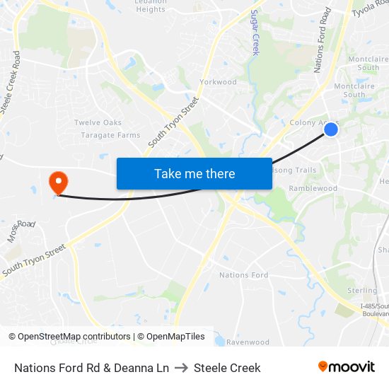Nations Ford Rd & Deanna Ln to Steele Creek map