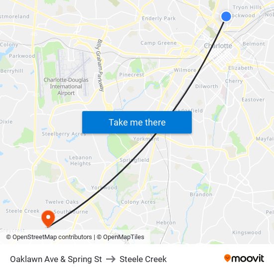 Oaklawn Ave & Spring St to Steele Creek map