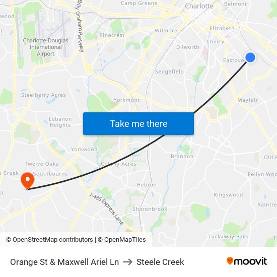 Orange St & Maxwell Ariel Ln to Steele Creek map