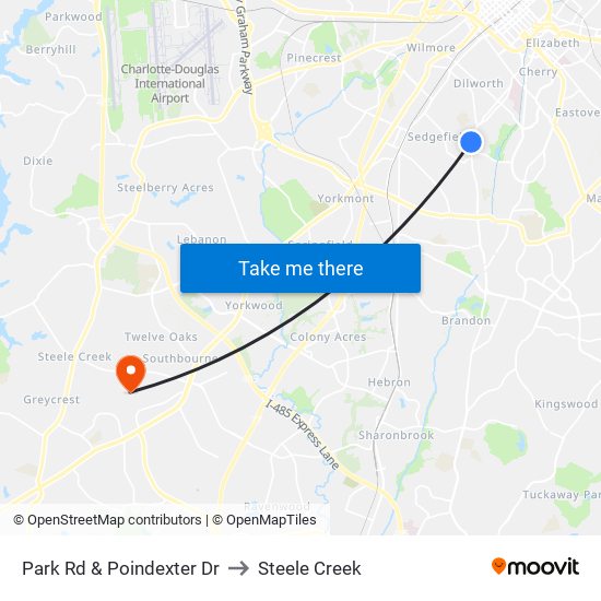 Park Rd & Poindexter Dr to Steele Creek map