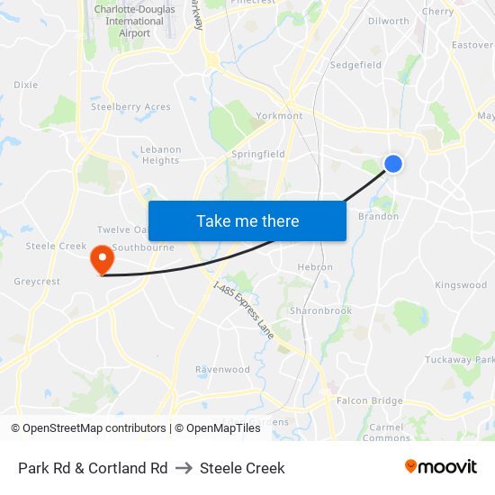 Park Rd & Cortland Rd to Steele Creek map