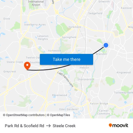 Park Rd & Scofield Rd to Steele Creek map