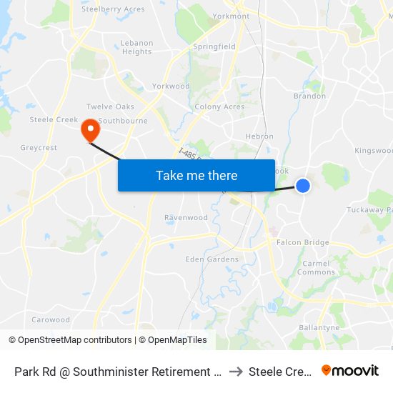 Park Rd @ Southminister Retirement Dr to Steele Creek map