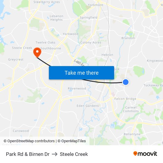 Park Rd & Birnen Dr to Steele Creek map