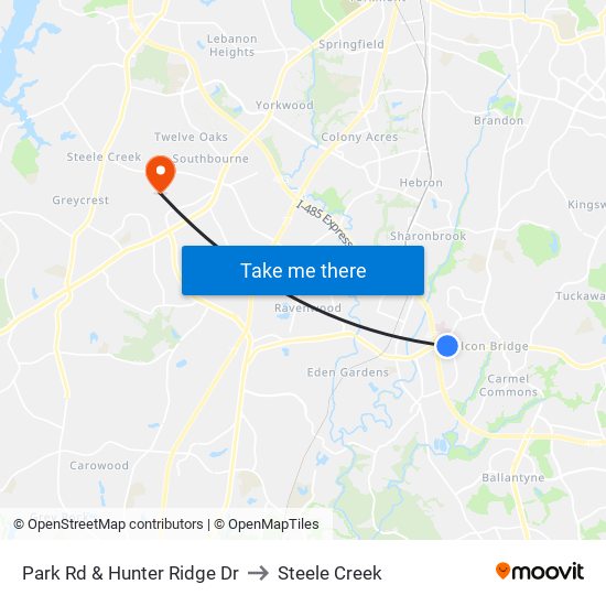 Park Rd & Hunter Ridge Dr to Steele Creek map