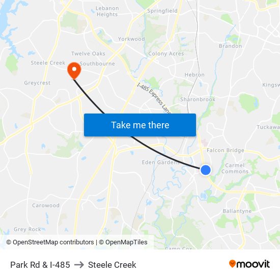 Park Rd & I-485 to Steele Creek map