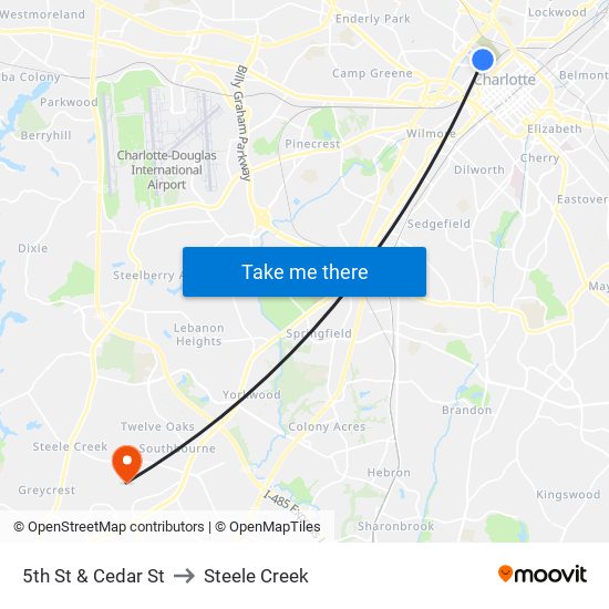 5th St & Cedar St to Steele Creek map