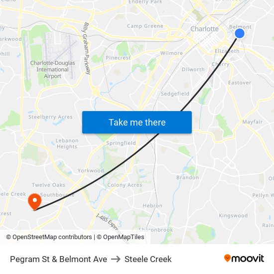 Pegram St & Belmont Ave to Steele Creek map