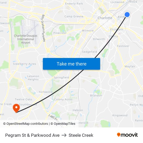 Pegram St & Parkwood Ave to Steele Creek map