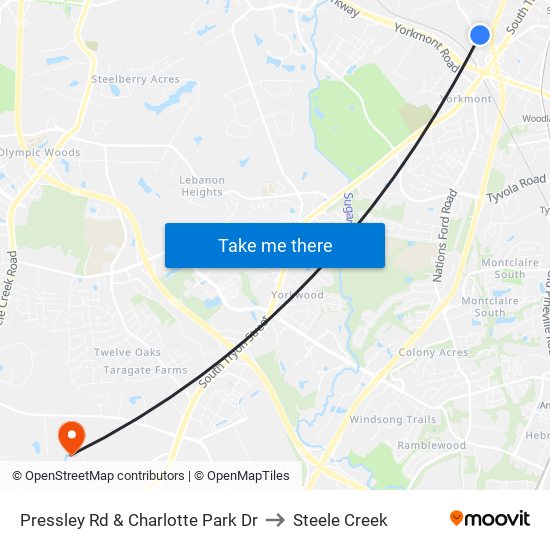 Pressley Rd & Charlotte Park Dr to Steele Creek map