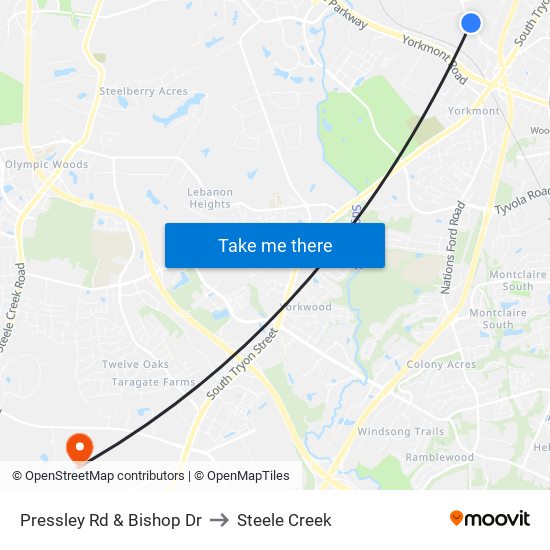 Pressley Rd & Bishop Dr to Steele Creek map