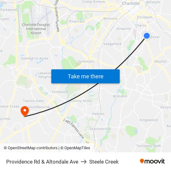 Providence Rd & Altondale Ave to Steele Creek map