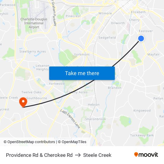 Providence Rd & Cherokee Rd to Steele Creek map