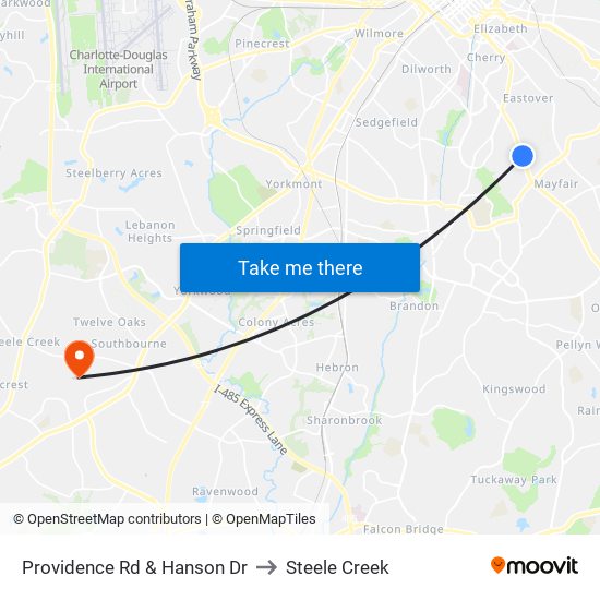 Providence Rd & Hanson Dr to Steele Creek map