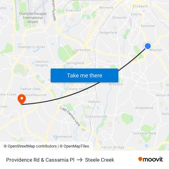 Providence Rd & Cassamia Pl to Steele Creek map