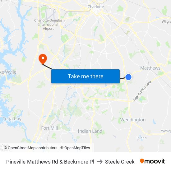 Pineville-Matthews Rd & Beckmore Pl to Steele Creek map
