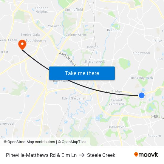 Pineville-Matthews Rd & Elm Ln to Steele Creek map