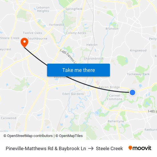 Pineville-Matthews Rd & Baybrook Ln to Steele Creek map