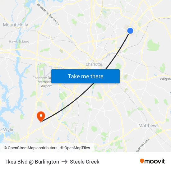 Ikea Blvd @ Burlington to Steele Creek map