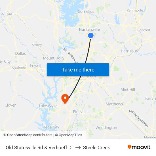 Old Statesville Rd & Verhoeff Dr to Steele Creek map