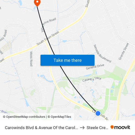 Carowinds Blvd & Avenue Of the Carolinas to Steele Creek map