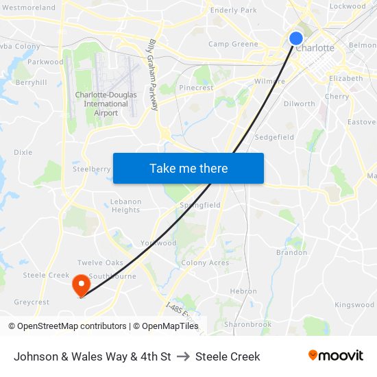 Johnson & Wales Way & 4th St to Steele Creek map