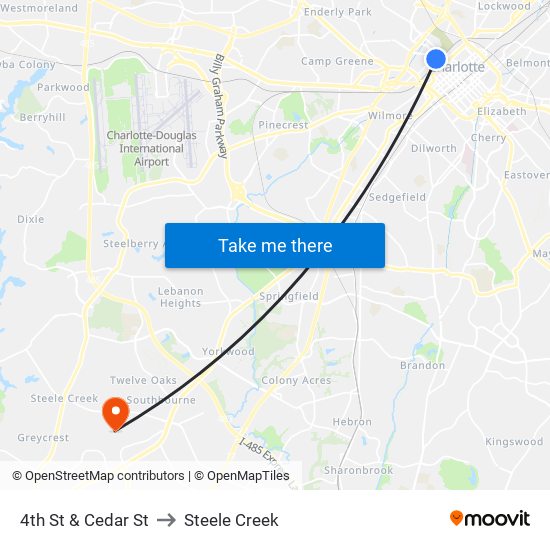 4th St & Cedar St to Steele Creek map