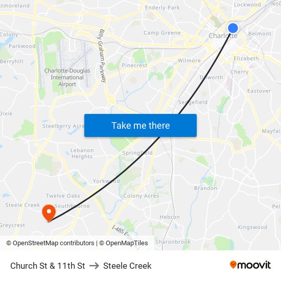 Church St & 11th St to Steele Creek map