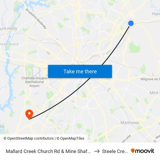 Mallard Creek Church Rd  & Mine Shaft Ln to Steele Creek map