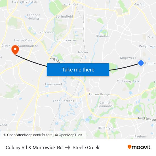 Colony Rd & Morrowick Rd to Steele Creek map