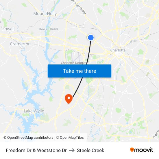 Freedom Dr & Weststone Dr to Steele Creek map