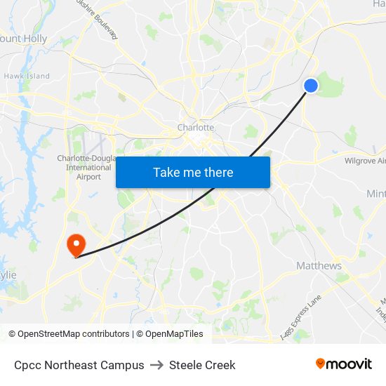 Cpcc Northeast Campus to Steele Creek map