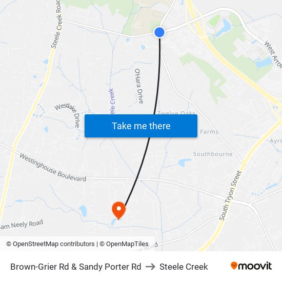 Brown-Grier Rd & Sandy Porter Rd to Steele Creek map