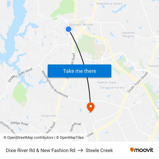 Dixie River Rd & New Fashion Rd to Steele Creek map