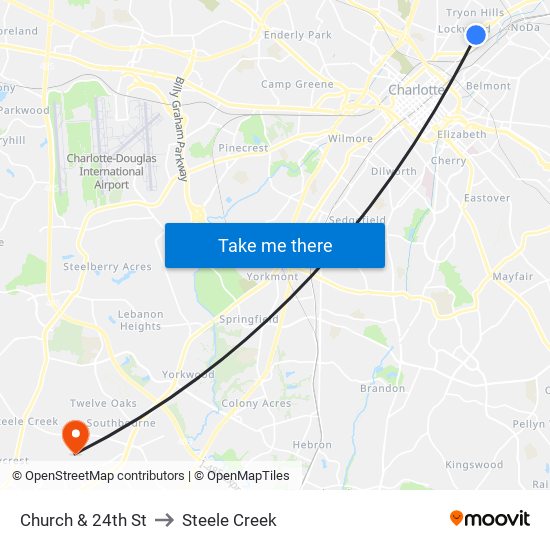 Church & 24th St to Steele Creek map