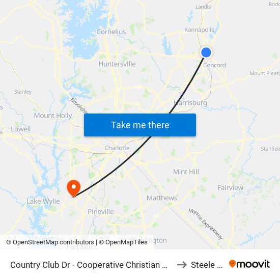 Country Club Dr - Cooperative Christian Ministries (Inbound) to Steele Creek map