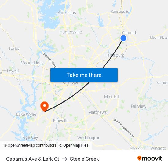 Cabarrus Ave & Lark Ct to Steele Creek map