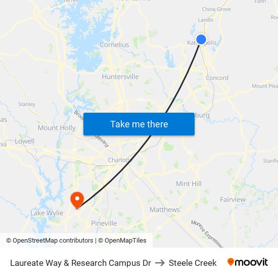 Laureate Way & Research Campus Dr to Steele Creek map