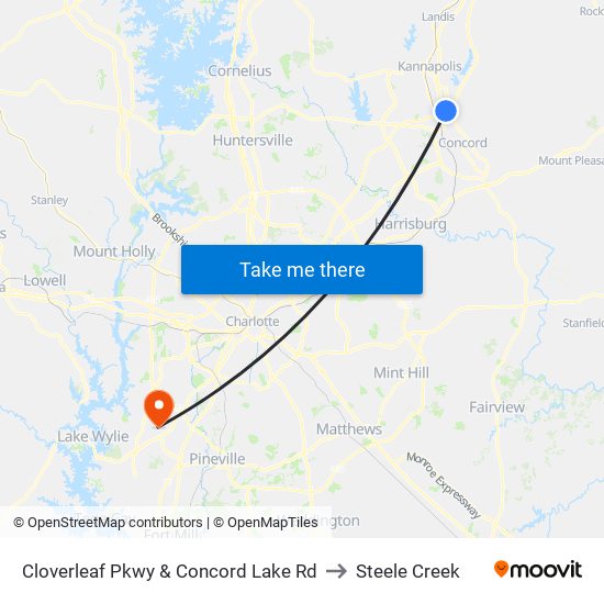 Cloverleaf Pkwy & Concord Lake Rd to Steele Creek map