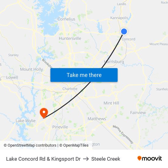 Lake Concord Rd & Kingsport Dr to Steele Creek map