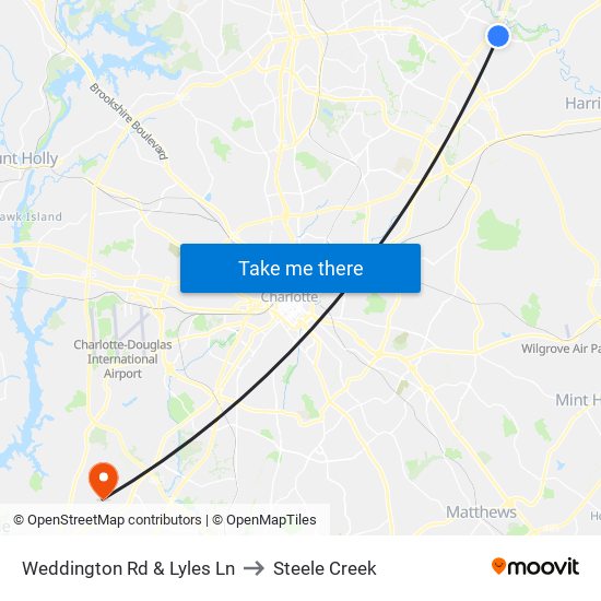 Weddington Rd & Lyles Ln to Steele Creek map