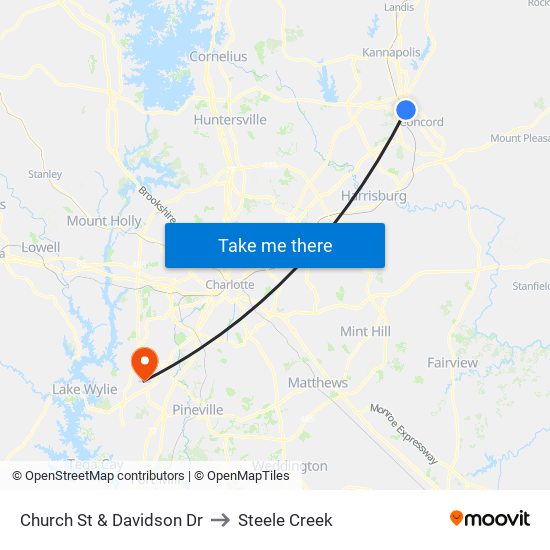 Church St & Davidson Dr to Steele Creek map