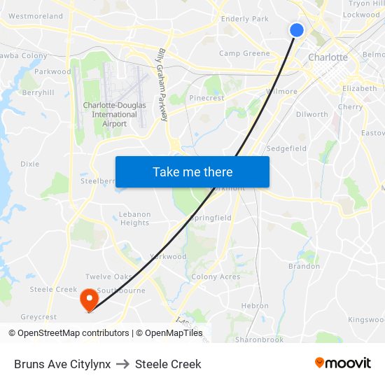 Bruns Ave Citylynx to Steele Creek map