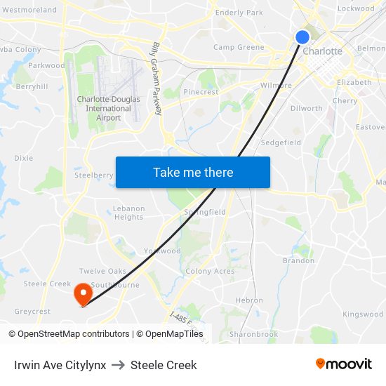 Irwin Ave Citylynx to Steele Creek map