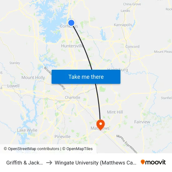 Griffith & Jackson to Wingate University (Matthews  Campus) map