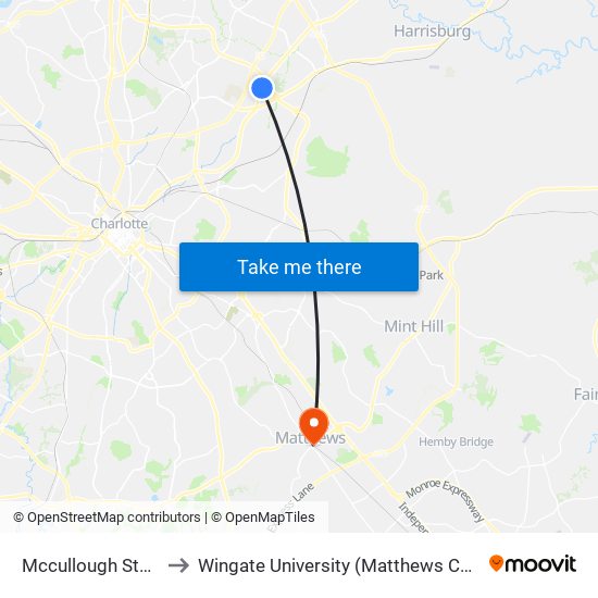 Mccullough Station to Wingate University (Matthews  Campus) map