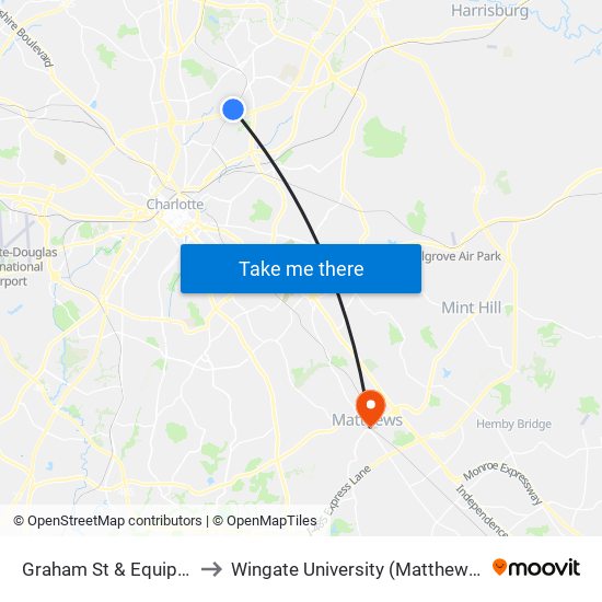 Graham St & Equipment Dr to Wingate University (Matthews  Campus) map