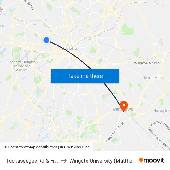 Tuckaseegee Rd & Freedom Dr to Wingate University (Matthews  Campus) map