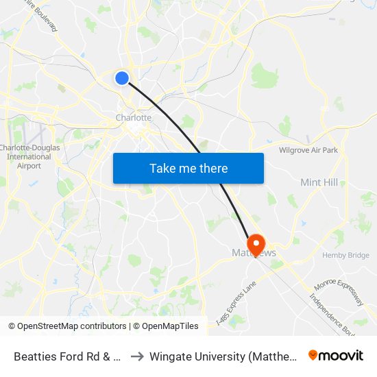 Beatties Ford Rd & Lasalle St to Wingate University (Matthews  Campus) map